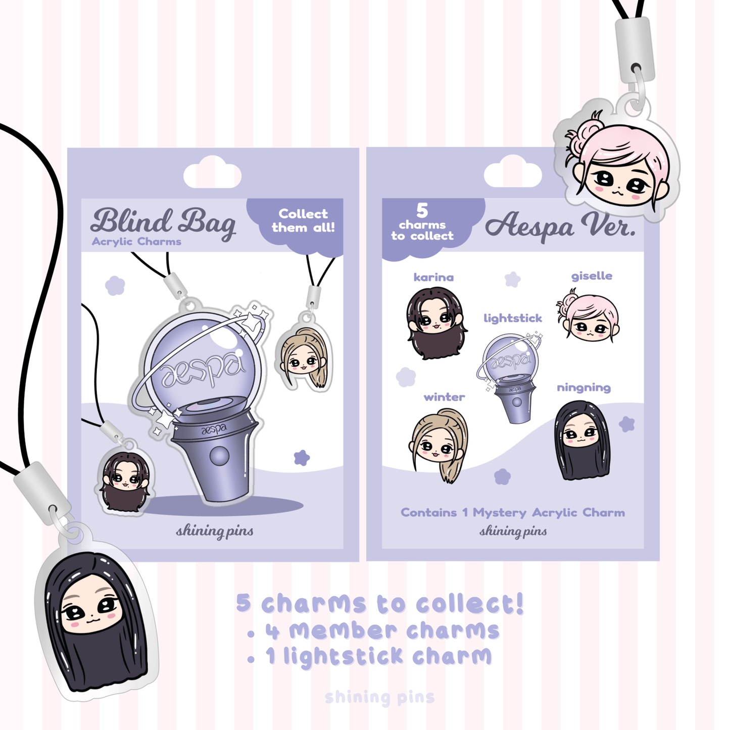 Aespa Charm Blind Bag acrylic keychains & pins, aespa, shop new in Shining Pins