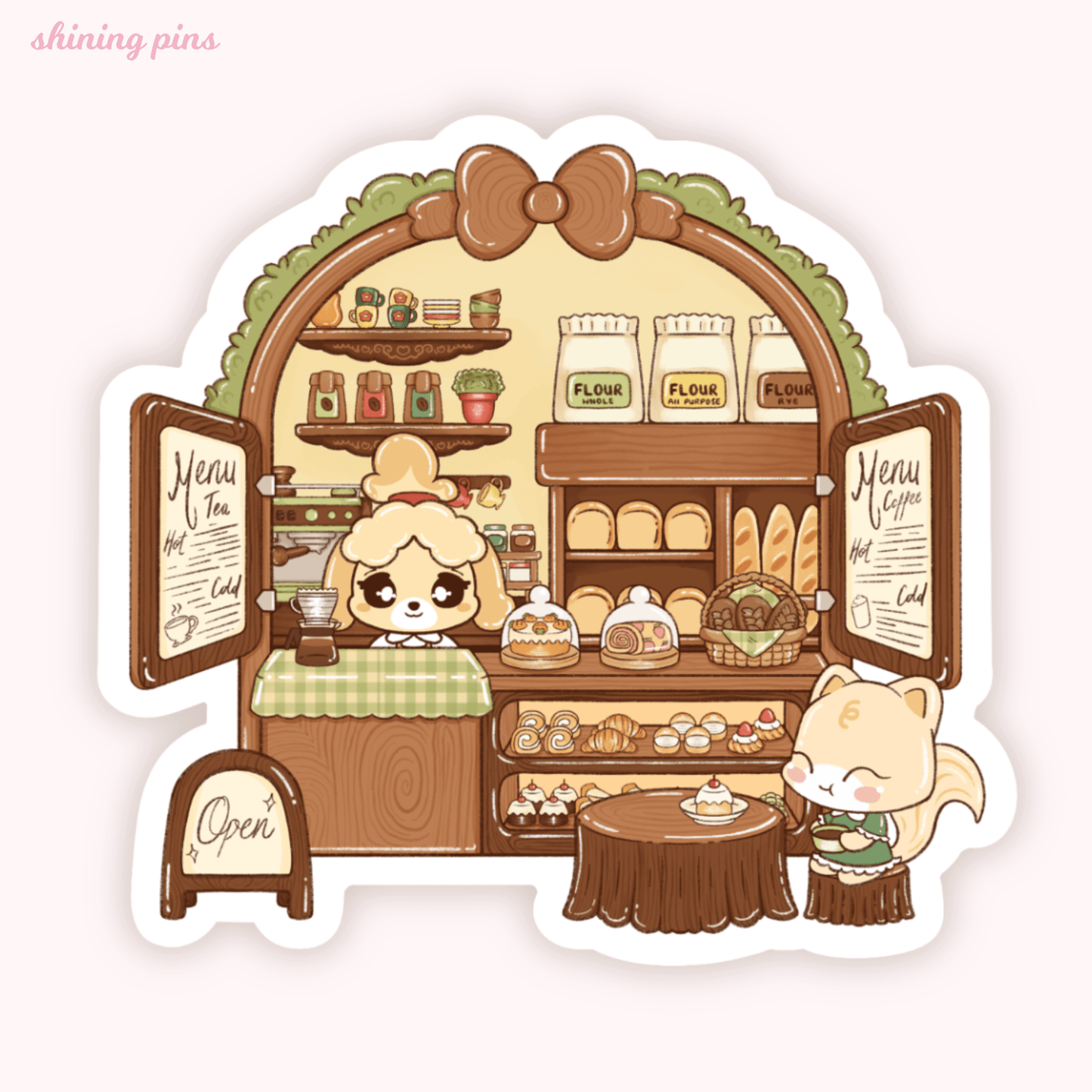 Animal Crossing 'Isabelle's Cafe' Sticker Art print animal crossing, shop new in, stickers & stationary Shining Pins
