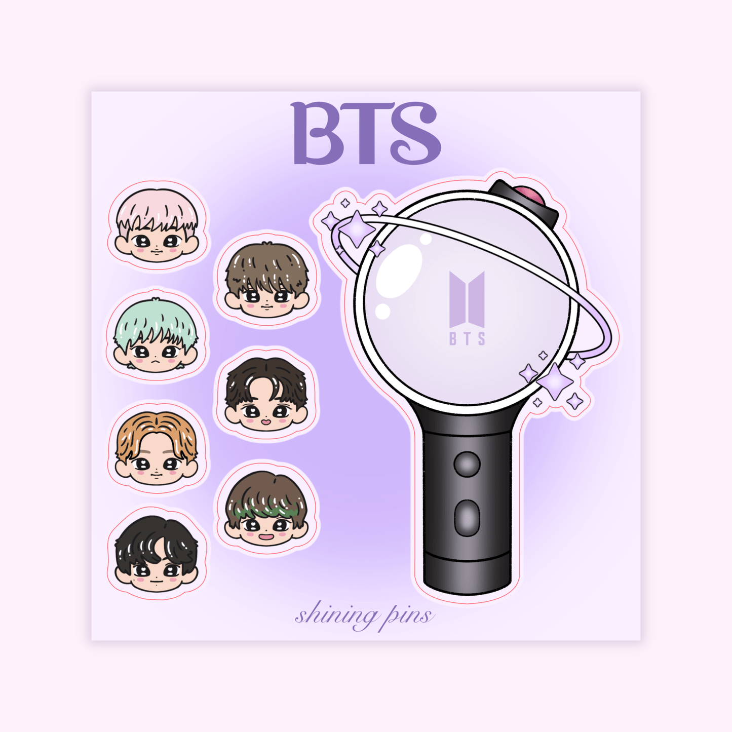 BTS Lightstick Sticker Sheet Stickers and Stationary bts, shop new in, stickers & stationary Shining Pins