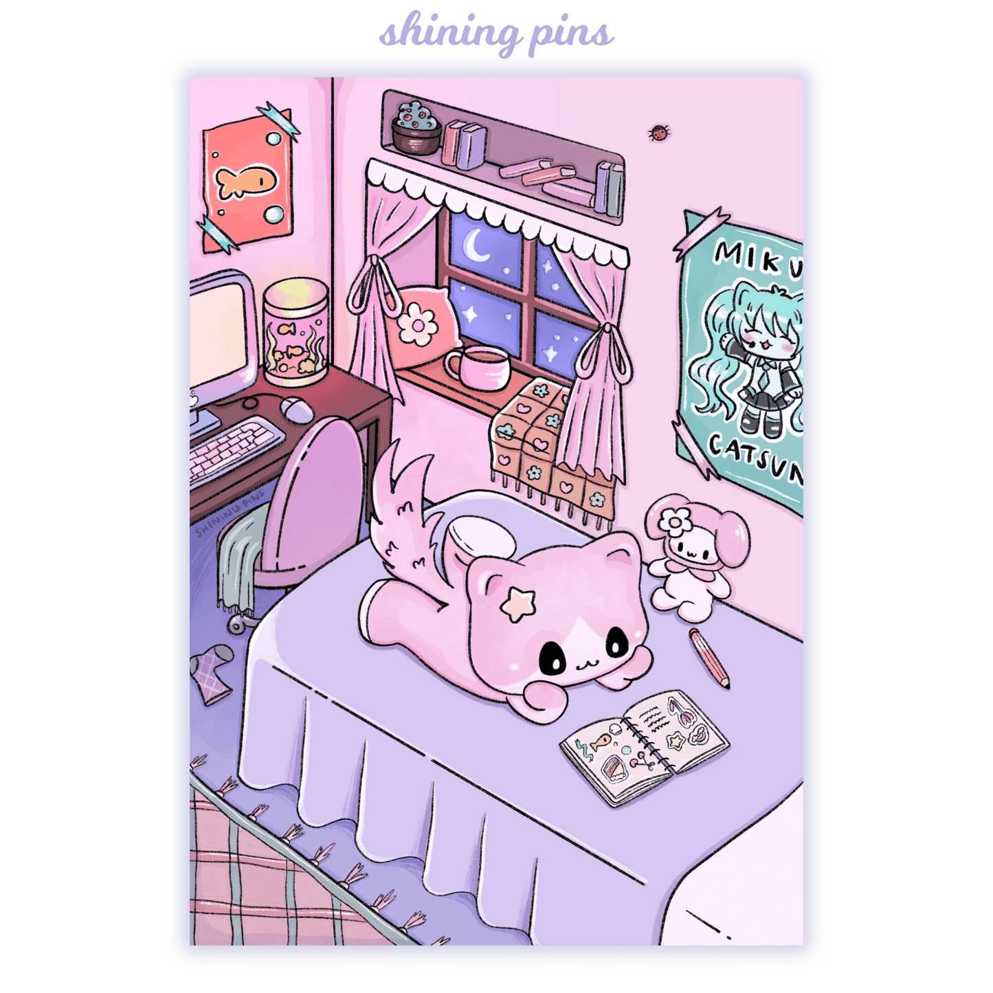 'Cozy Bedroom' Kkoongie Print Art print art prints, kkoongie and friends, shop new in Shining Pins
