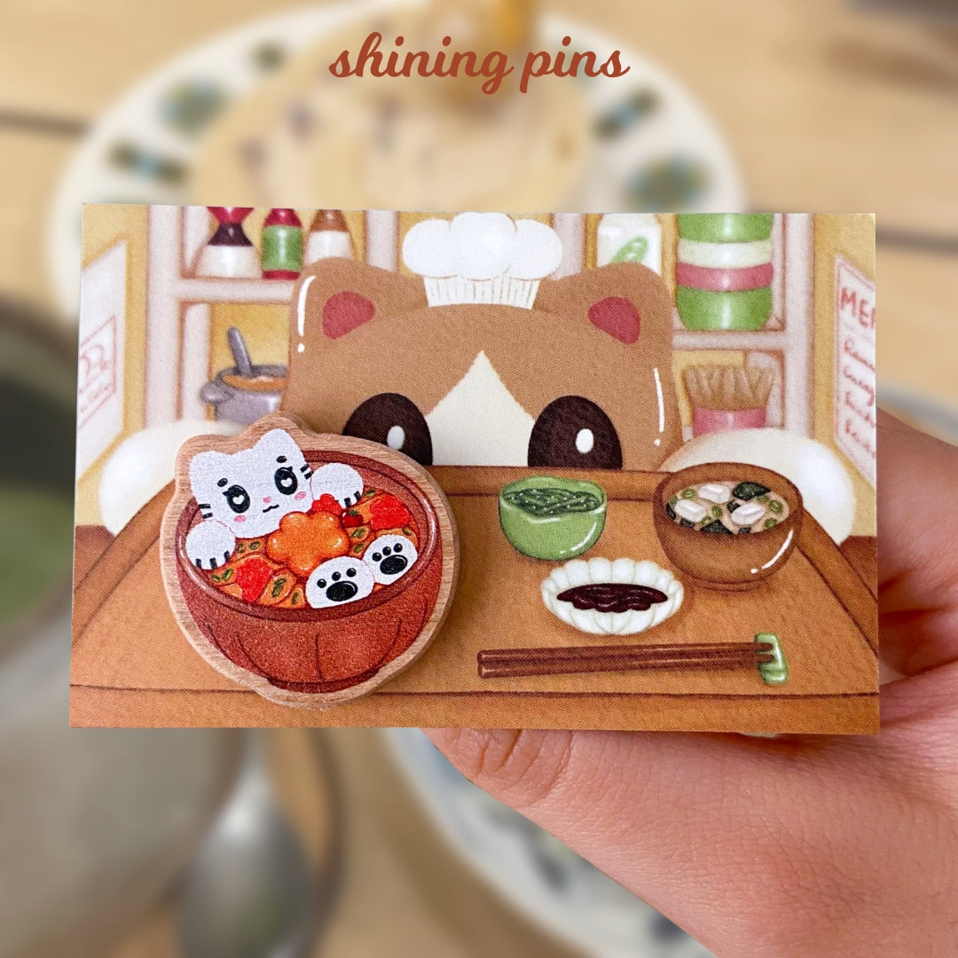 Kkoongie 'Curry Bowl' Wooden Pin Enamel Pins accessories, kkoongie and friends, wooden keychains & pins Shining Pins