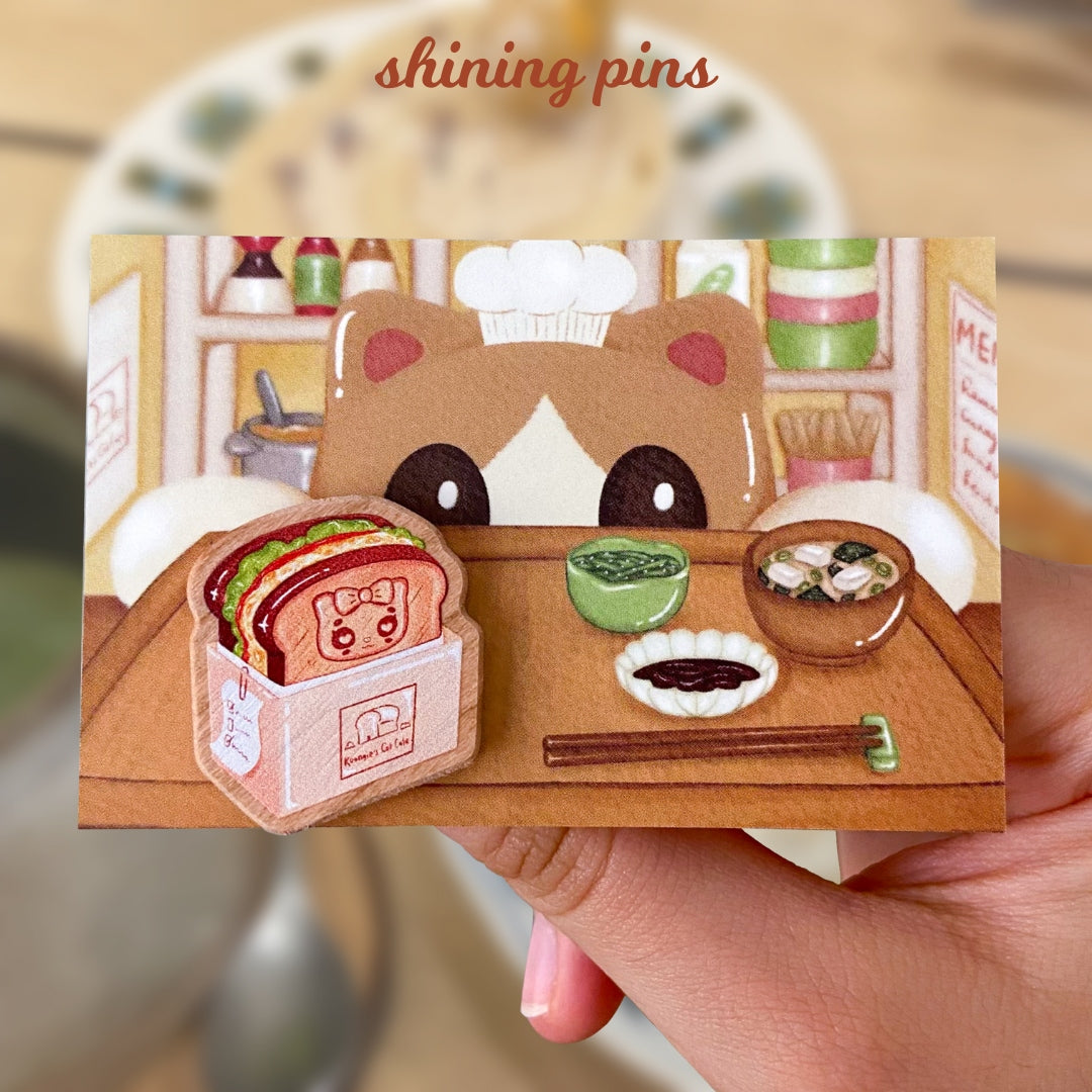 Kkoongie 'Egg Sando' Wooden Pin Enamel Pins accessories, kkoongie and friends, wooden keychains & pins Shining Pins