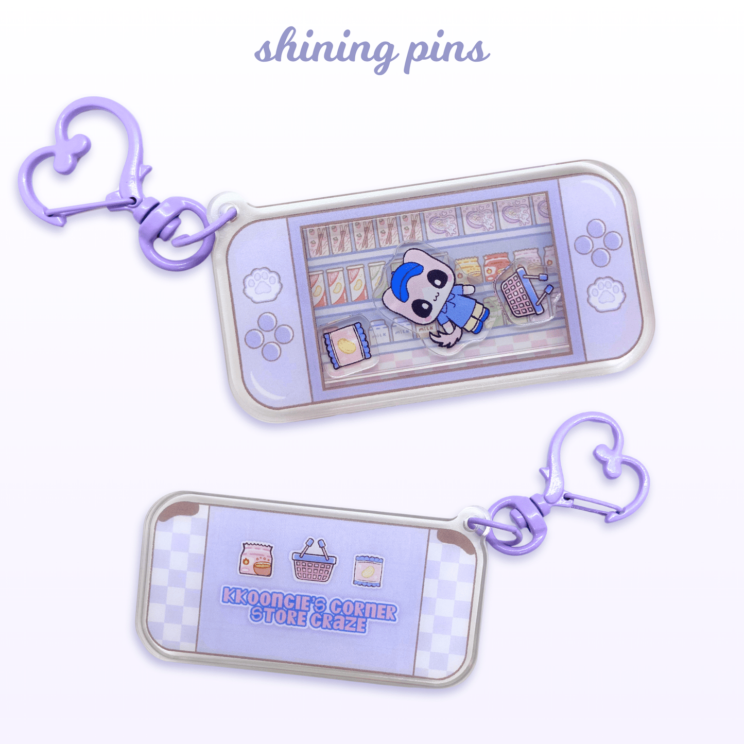 'Kkoongie's Corner Store Craze' Shaker Keychain Art print acrylic keychains & pins, kkoongie and friends, shop new in Shining Pins