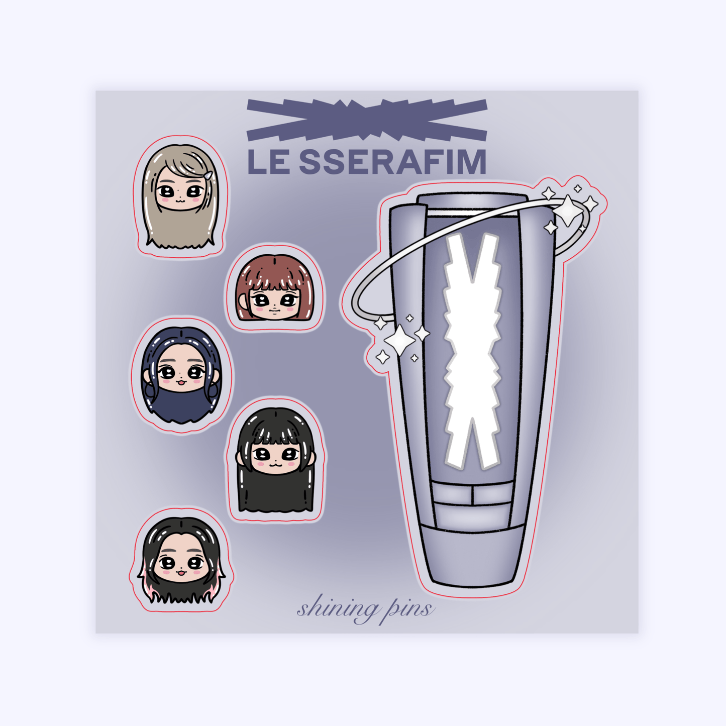 LE SSERAFIM Lightstick Sticker Sheet Stickers and Stationary le sserafim, shop new in, stickers & stationary Shining Pins