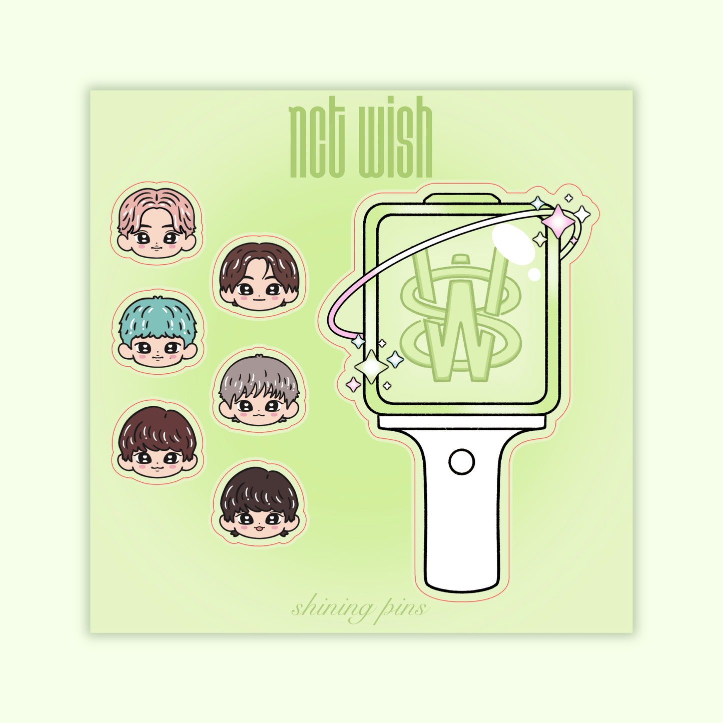 NCT Wish Lightstick Sticker Sheet Stickers and Stationary nct, nct wish, shop new in, stickers & stationary Shining Pins