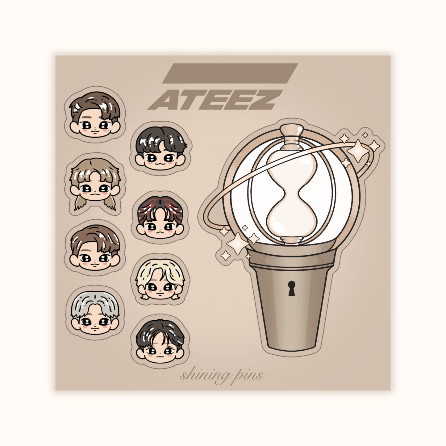 NEW Lightstick Sticker Sheets Acrylic Keychain ateez, boynextdoor, exo, ILLIT, itzy, nmixx, seventeen, shop new in, stayc, stickers & stationary Shining Pins