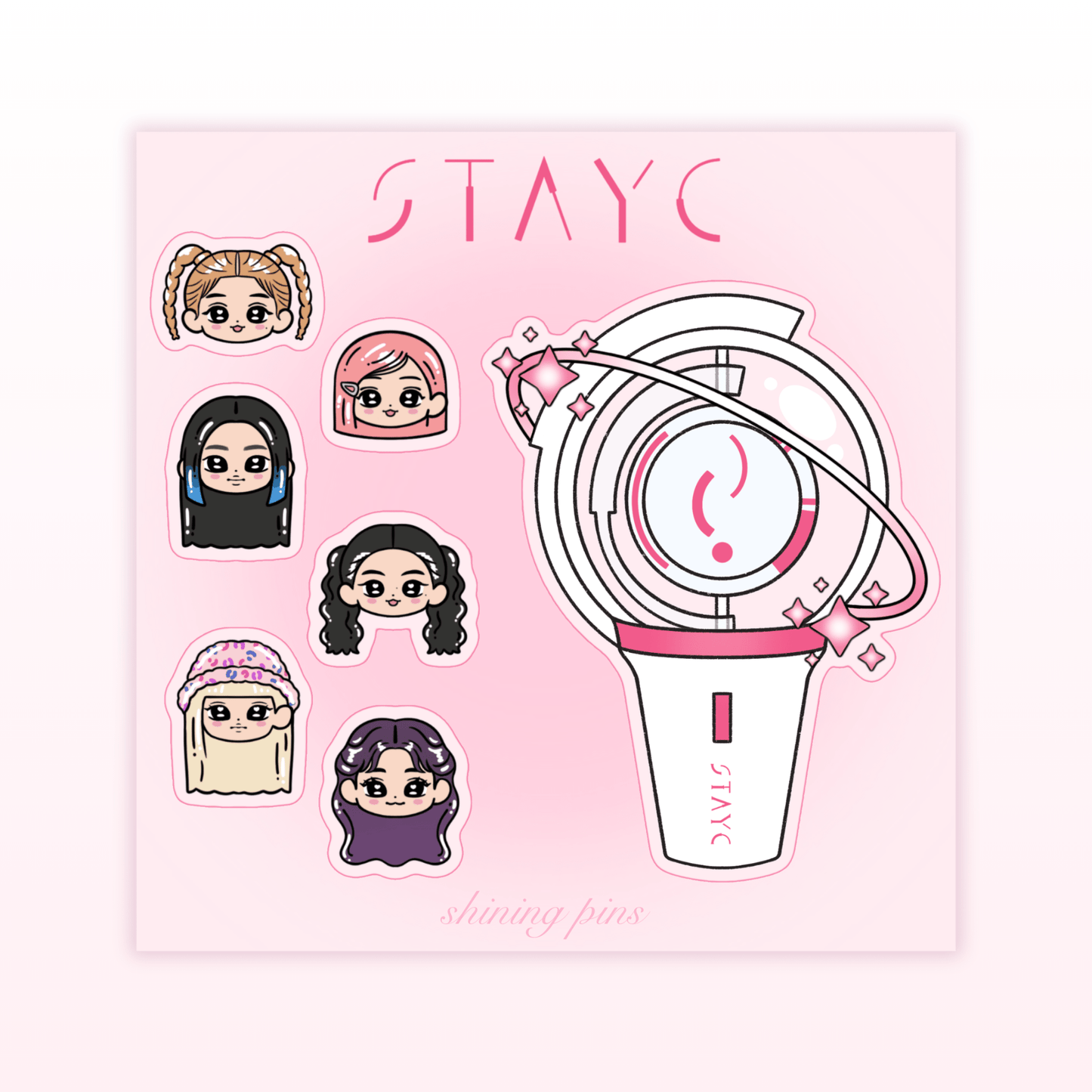 NEW Lightstick Sticker Sheets Acrylic Keychain ateez, boynextdoor, exo, ILLIT, itzy, nmixx, seventeen, shop new in, stayc, stickers & stationary Shining Pins