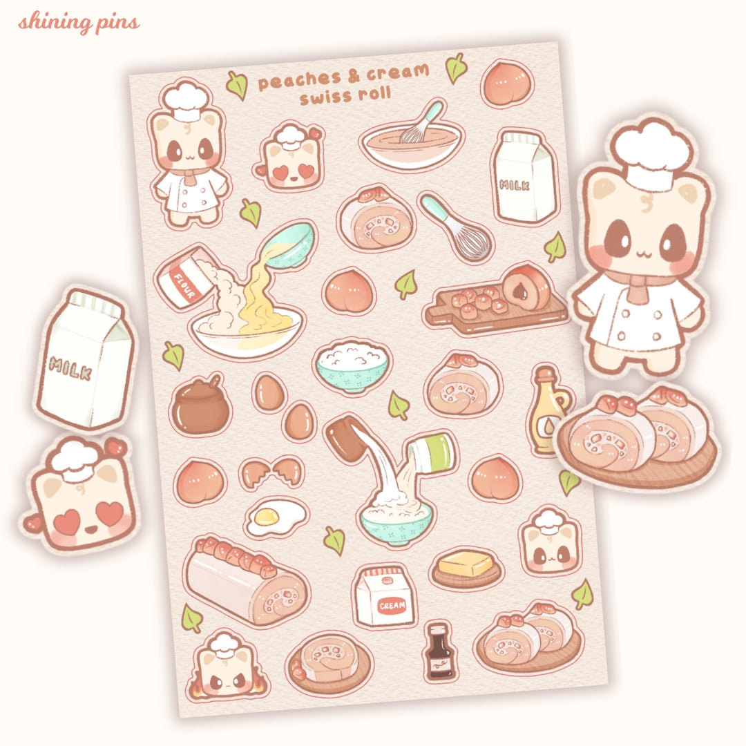 'Peach Swiss Roll' Sticker Sheet Stickers and Stationary kkoongie and friends, stickers & stationary Shining Pins