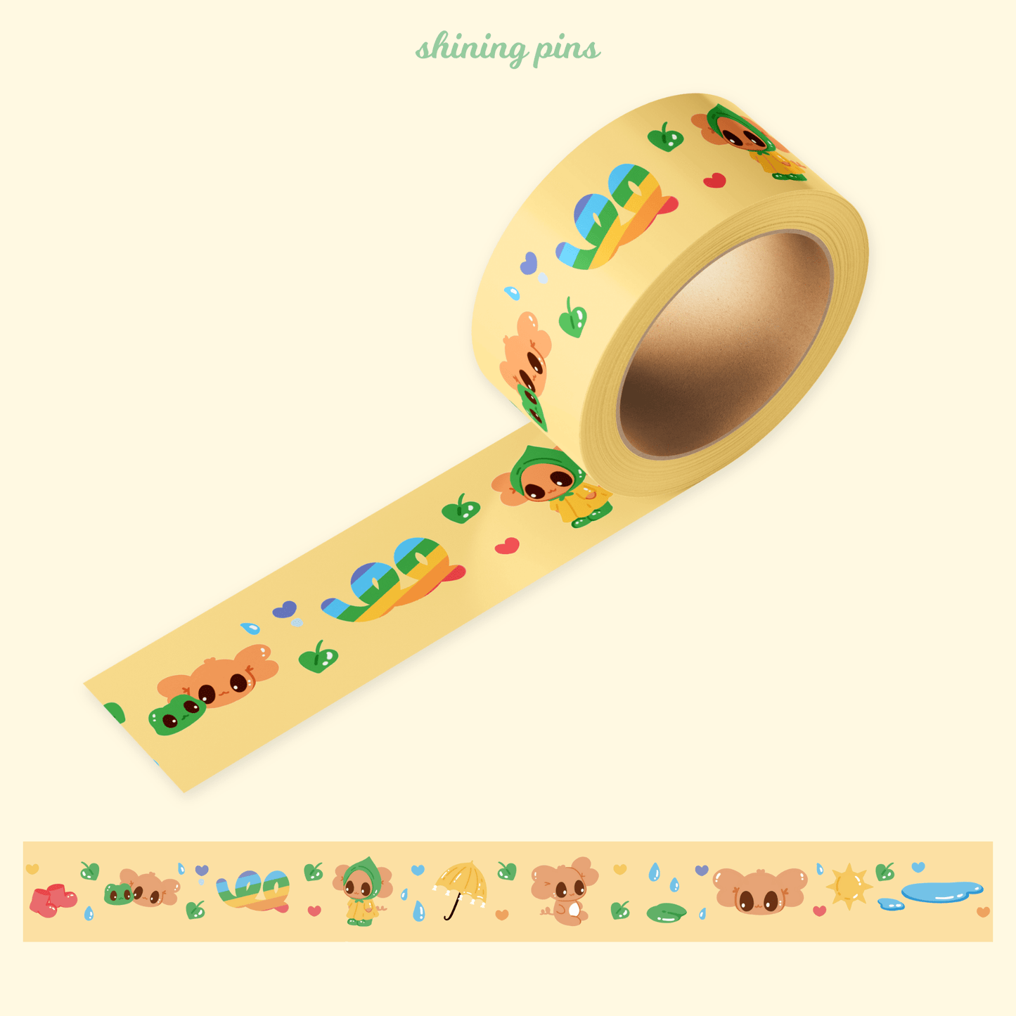 'Rainy Day Out' Baby Cheese Washi Tape kkoongie and friends, stationary Shining Pins