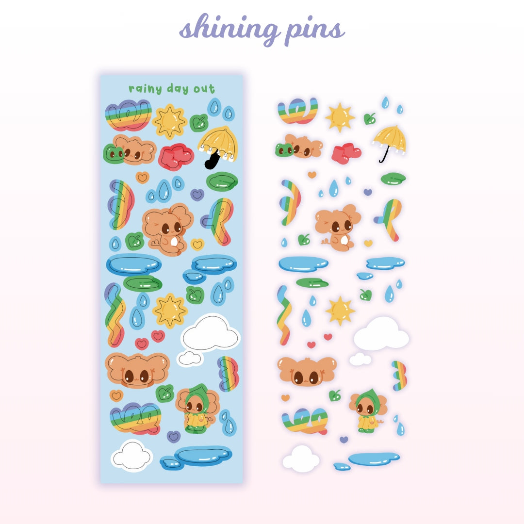 Rainy Day Out Deco Sticker Sheet Stickers and Stationary kkoongie and friends, stickers & stationary Shining Pins
