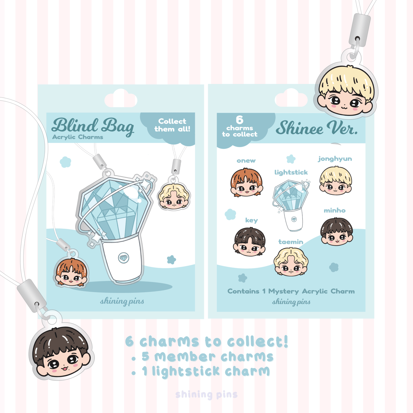 SHINee Charm Blind Bag acrylic keychains & pins, shinee, shop new in Shining Pins