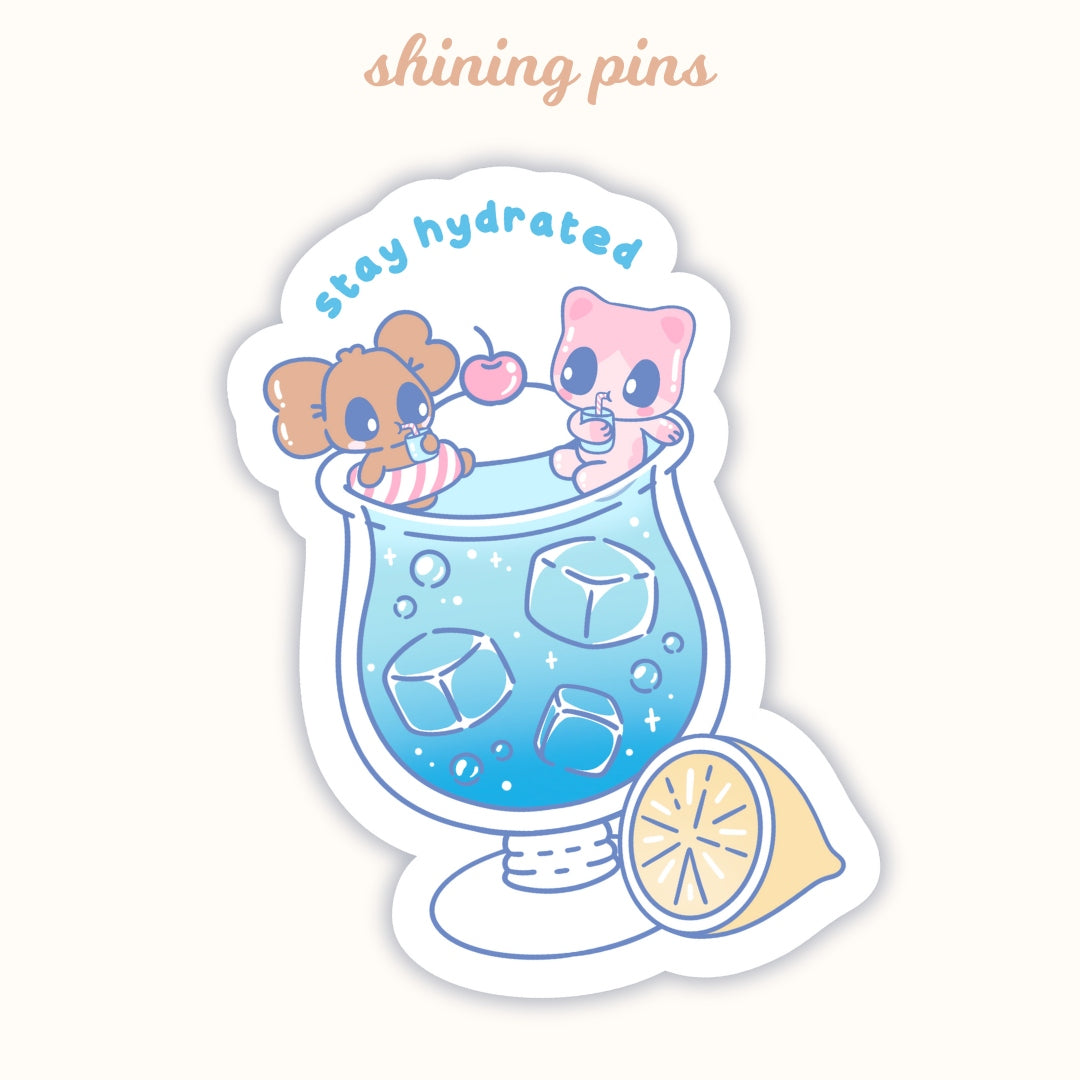 'Stay Hydrated' Kkoongie & Baby Cheese Sticker Art print kkoongie and friends, stickers & stationary Shining Pins