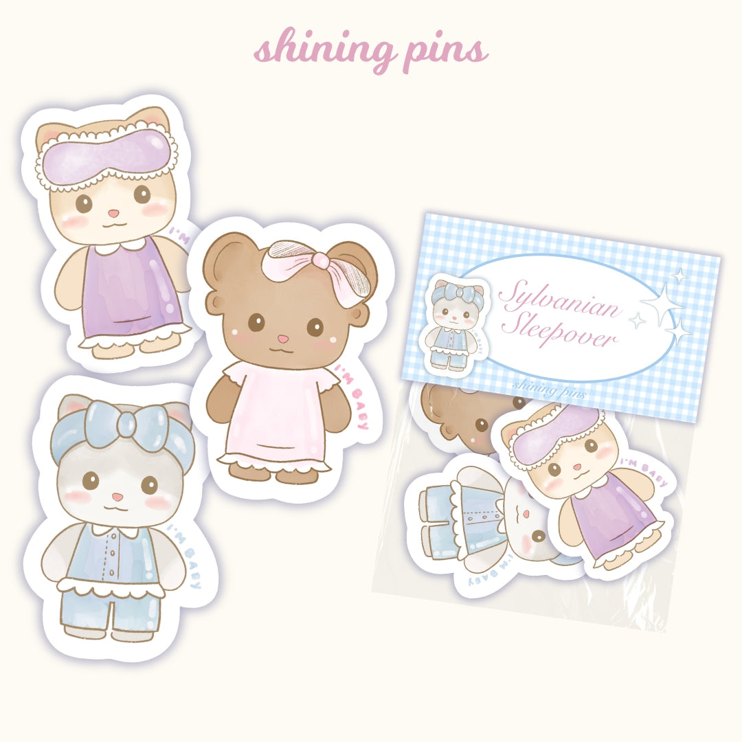 'Sylvanian Sleepover' Kkoongie & Friends Sticker Pack Art print kkoongie and friends, stickers & stationary Shining Pins