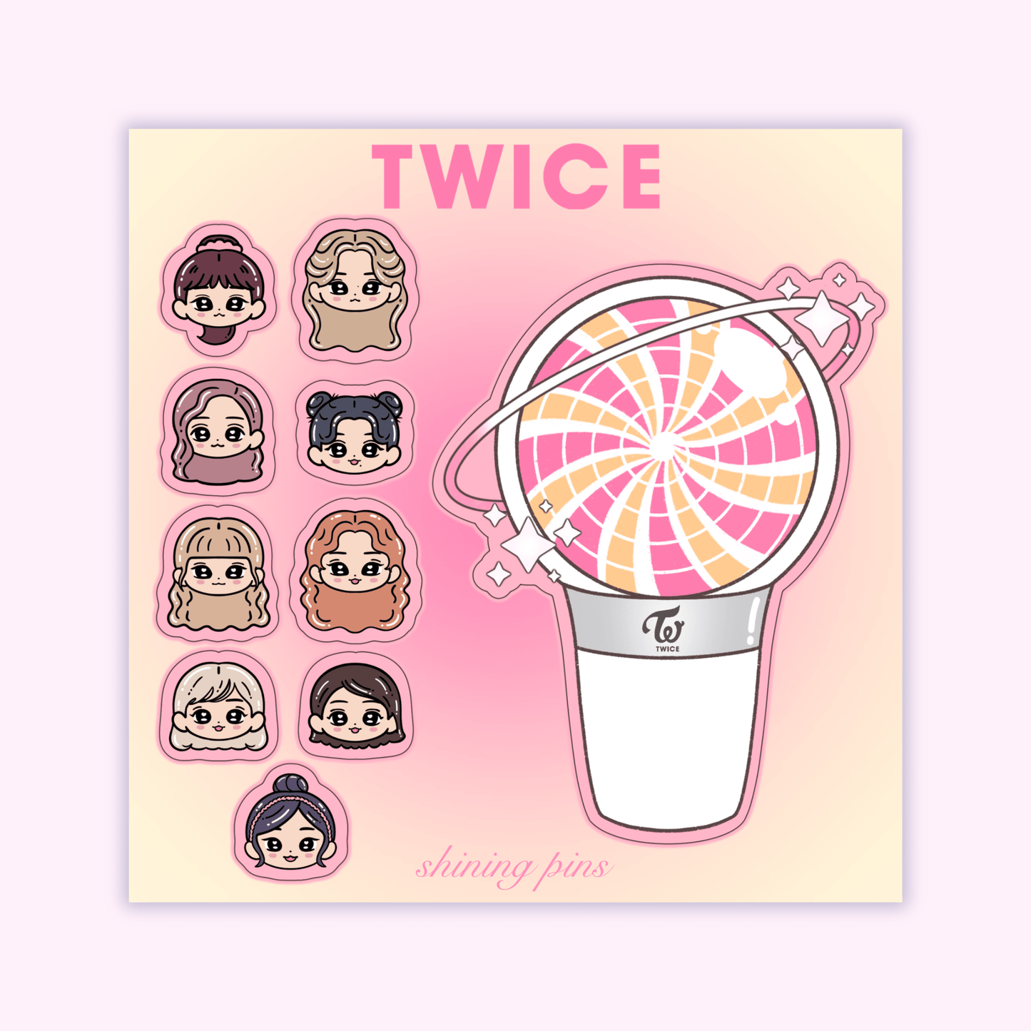 Twice Lightstick Sticker Sheet Stickers and Stationary stickers & stationary, twice Shining Pins
