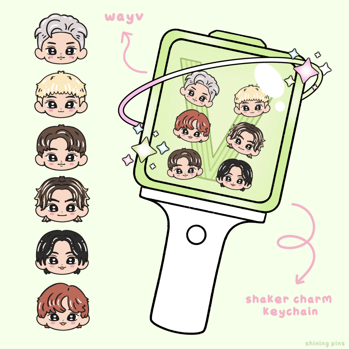 WayV Lightstick Shaker Keychain Acrylic Keychain acrylic keychains & pins, nct, wayv Shining Pins