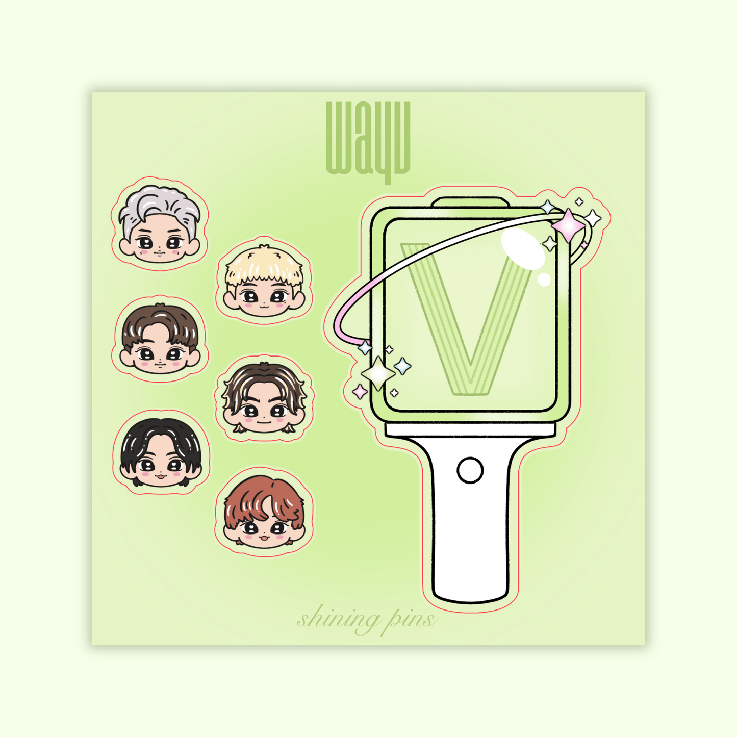WayV Lightstick Sticker Sheet Stickers and Stationary nct, shop new in, stickers & stationary, wayv Shining Pins