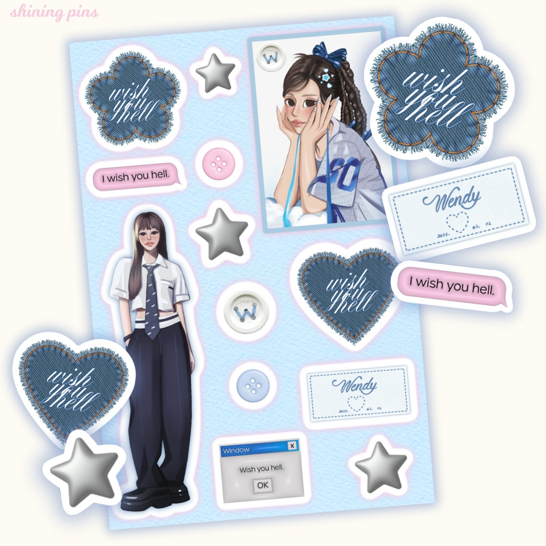 Wendy 'Wish You Hell' Sticker Sheet Stickers and Stationary red velvet, stickers & stationary Shining Pins
