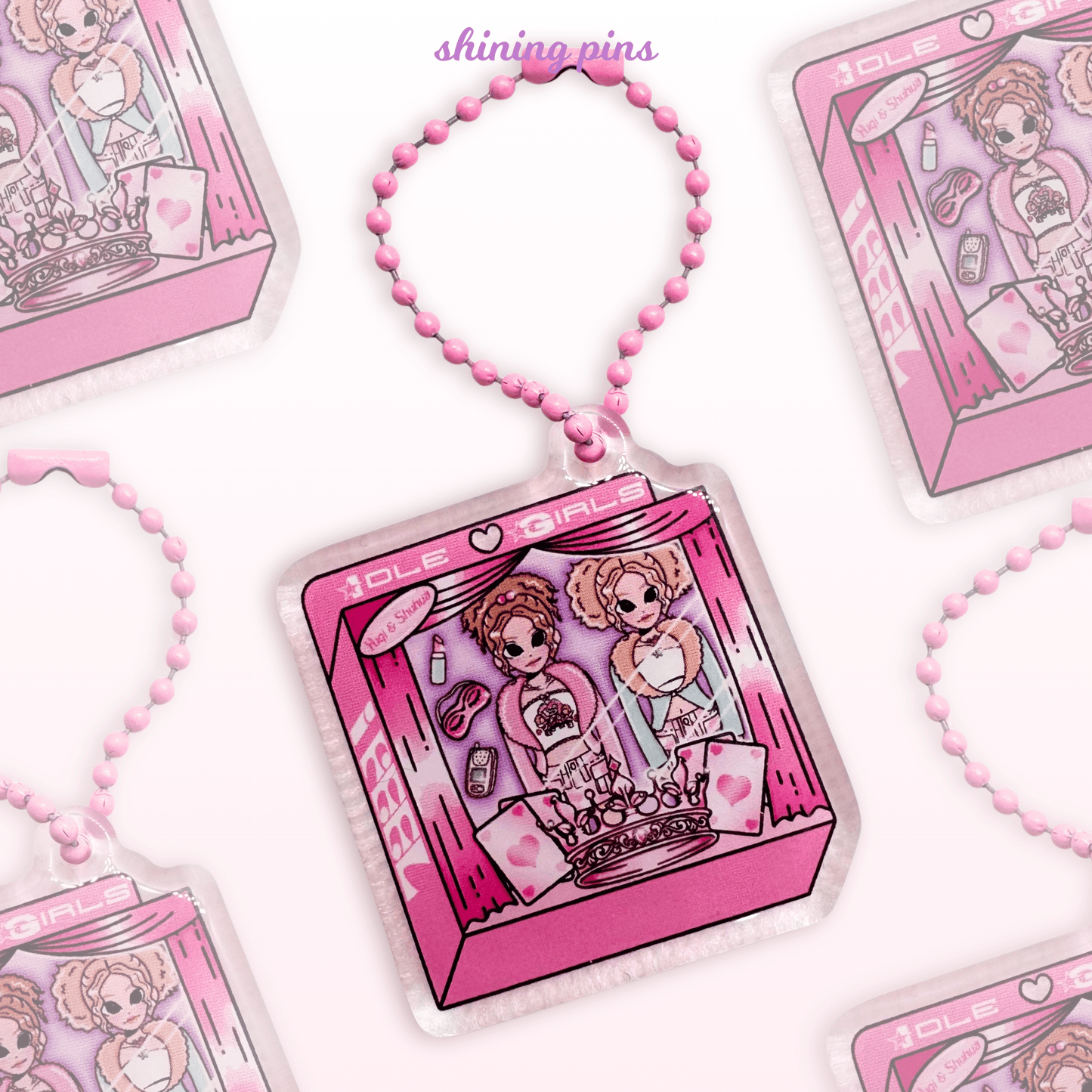 Yuqi & Shuhua Doll 'Queen Card' Keychain Acrylic Keychain G I-DLE, acrylic keychains & pins, shop new in Shining Pins