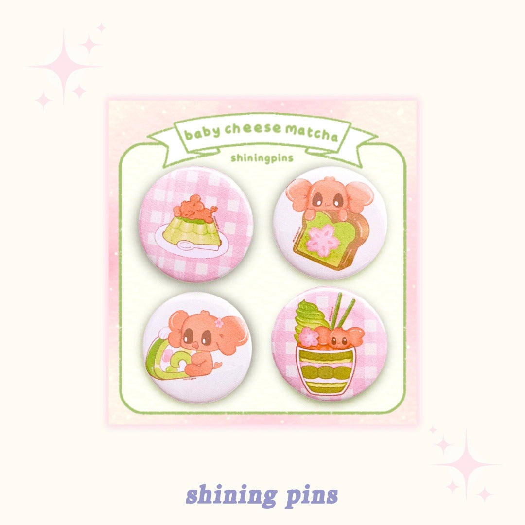 'Baby Cheese Matcha' Badges Art print accessories, kkoongie and friends Shining Pins