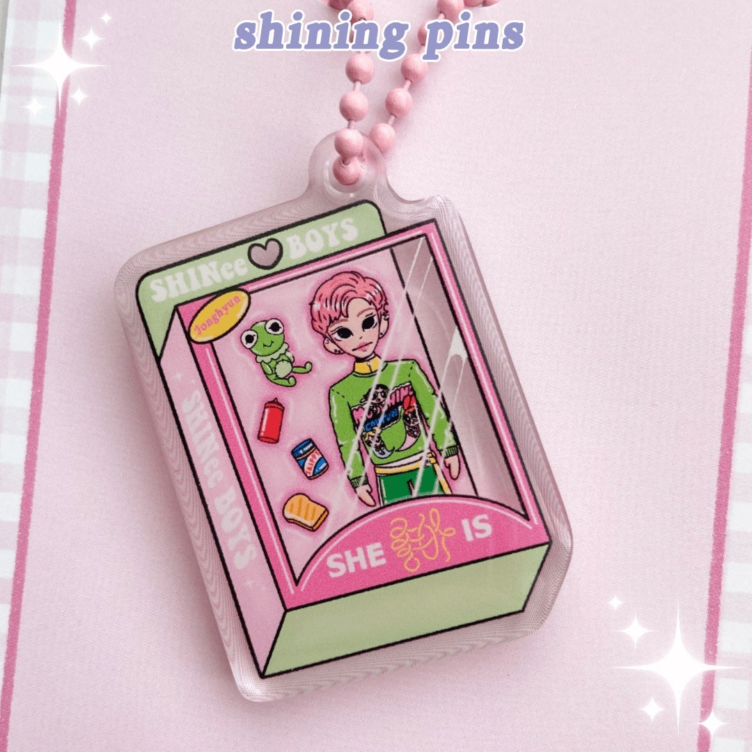 Jonghyun Doll 'She Is' Keychain Acrylic Keychain acrylic keychains & pins, shinee Shining Pins