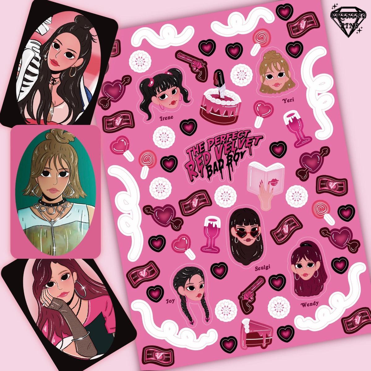 Red Velvet 'Bad Boy' Sticker Sheet & Photocard Set Stickers and Stationary red velvet, stickers & stationary Shining Pins