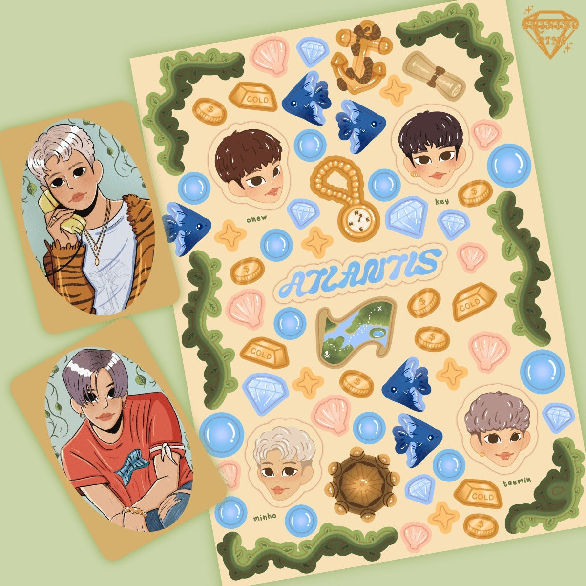 SHINee 'Atlantis' Sticker Sheet & Photocard Set Stickers and Stationary Photocards & Toploaders, shinee, stickers & stationary Shining Pins