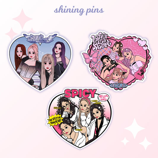 Aespa Heart Stickers Stickers and Stationary aespa, stickers & stationary Shining Pins