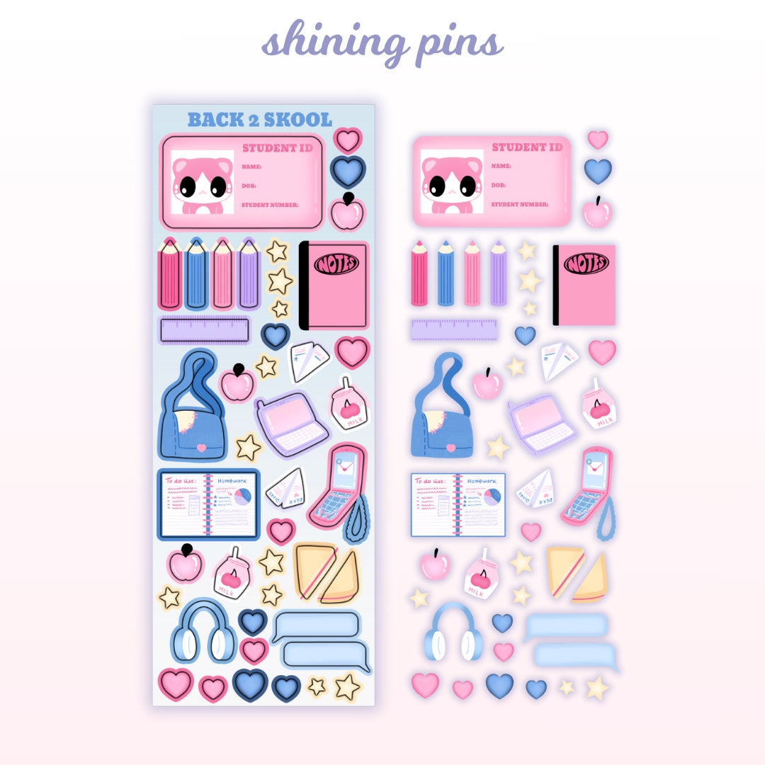 Back 2 Skool Deco Sticker Sheet Stickers and Stationary kkoongie and friends, stickers & stationary Shining Pins