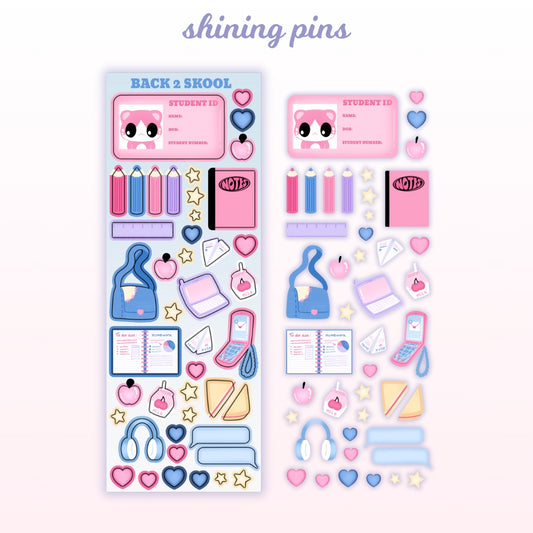 Back 2 Skool Deco Sticker Sheet Stickers and Stationary kkoongie and friends, stickers & stationary Shining Pins