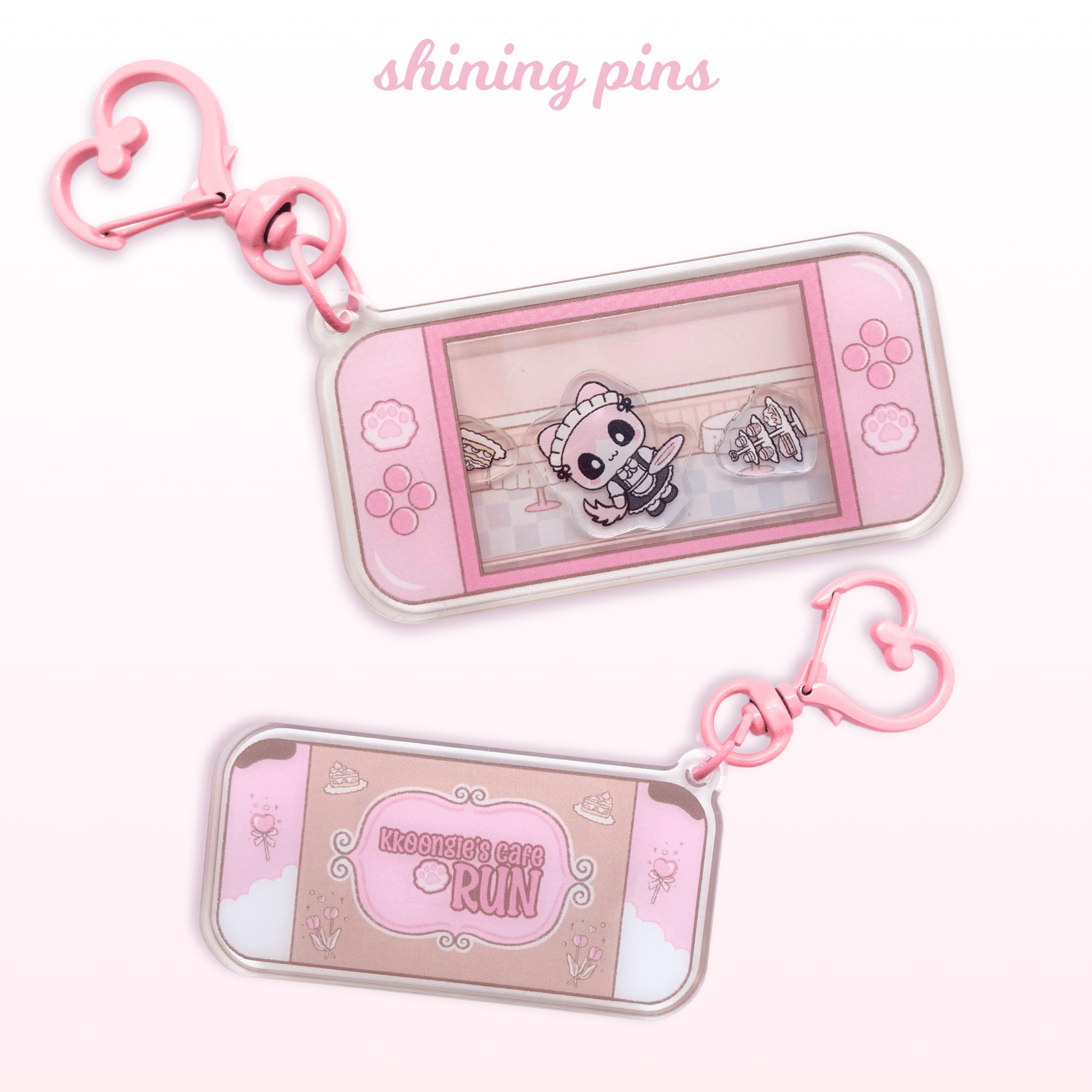 'Kkoongie's Cafe Run' Shaker Keychain Art print acrylic keychains & pins, kkoongie and friends, shop new in Shining Pins