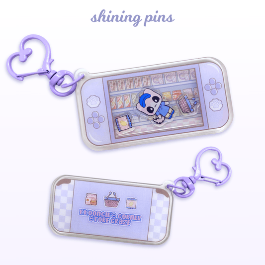 'Kkoongie's Corner Store Craze' Shaker Keychain Art print acrylic keychains & pins, kkoongie and friends, shop new in Shining Pins