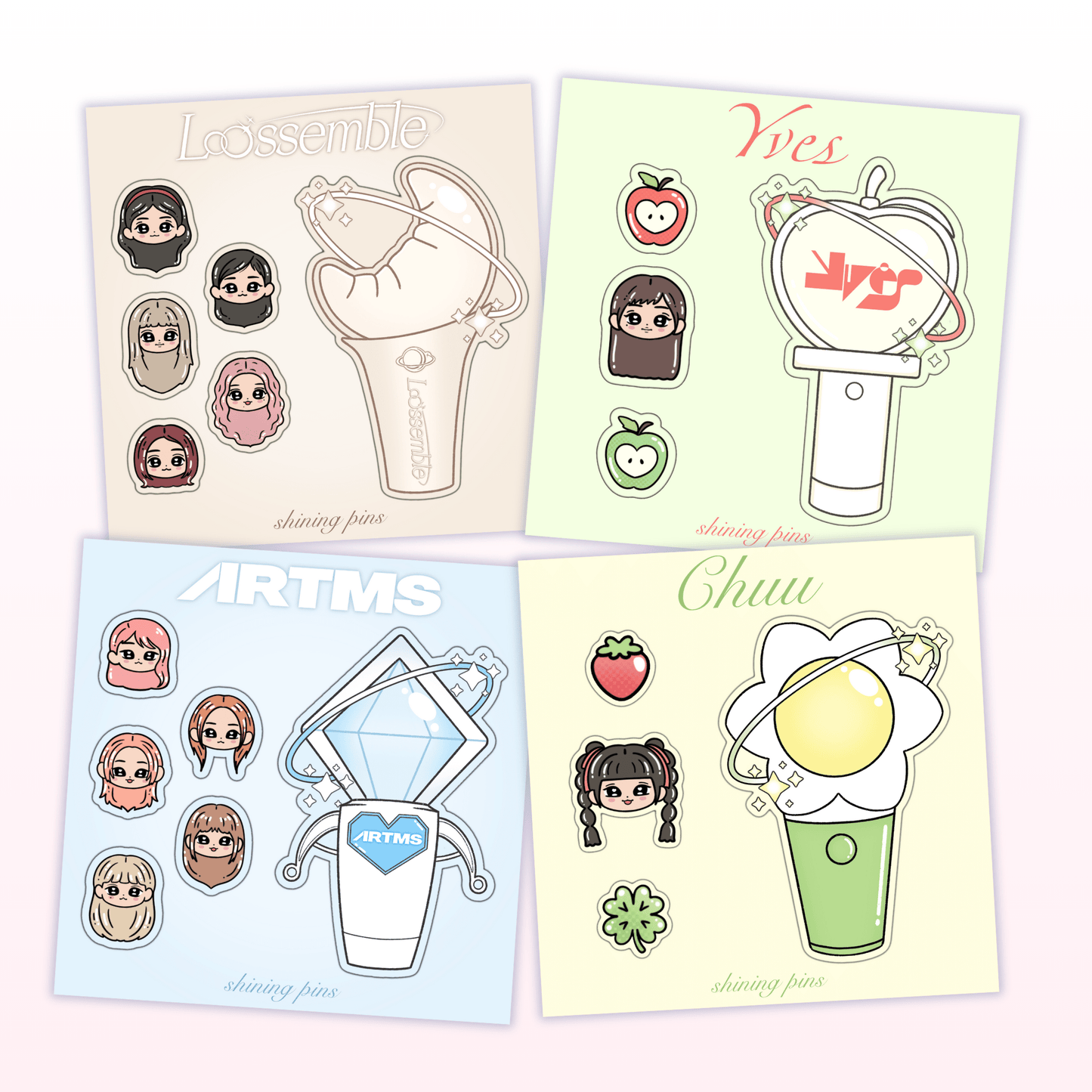 LOONA Re-Debut Lightstick Sticker Sheets Acrylic Keychain loona, shop new in, stickers & stationary Shining Pins