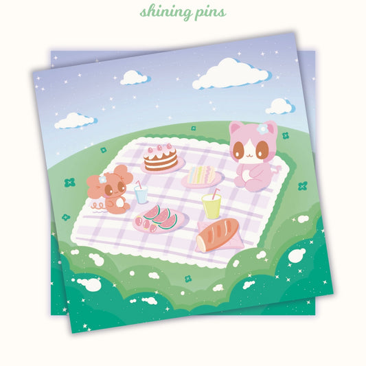 'Midnight Picnic' Kkoongie & Baby Cheese Print Art print art prints, kkoongie and friends Shining Pins