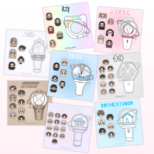 NEW Lightstick Sticker Sheets Acrylic Keychain ateez, boynextdoor, exo, ILLIT, itzy, nmixx, seventeen, shop new in, stayc, stickers & stationary Shining Pins