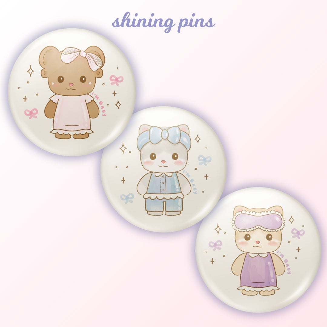 'Sylvanian Sleepover' Kkoongie & Friends Badges Art print accessories, kkoongie and friends Shining Pins