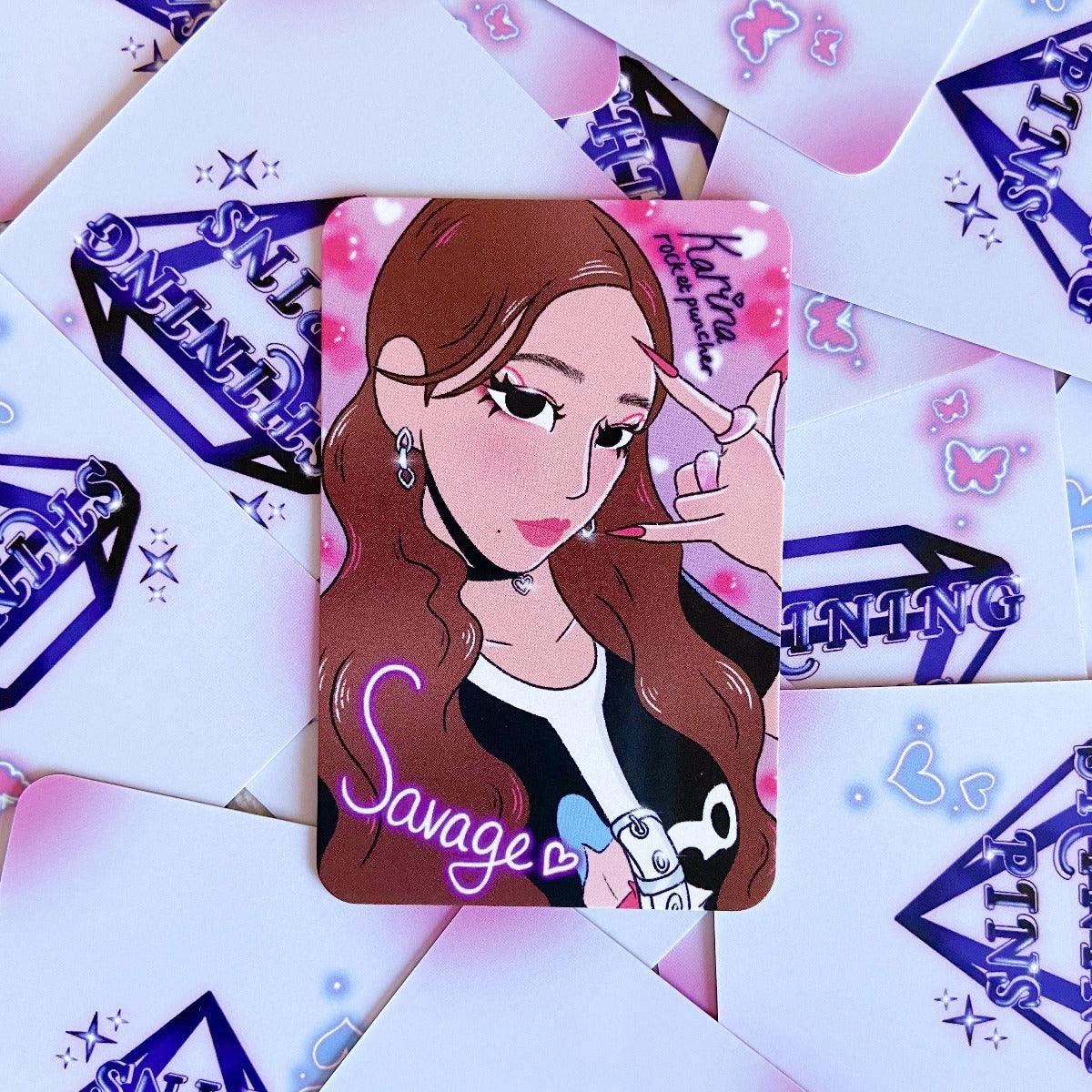 Aespa 'Savage' Sticker Sheet & Photocard Set Stickers and Stationary aespa, low stock, Photocards & Toploaders, stickers & stationary Shining Pins