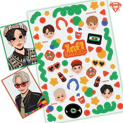SHINee '1 of 1' Sticker Sheet & Photocard Set Stickers and Stationary Photocards & Toploaders, shinee, stickers & stationary Shining Pins